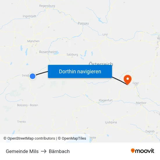 Gemeinde Mils to Bärnbach map