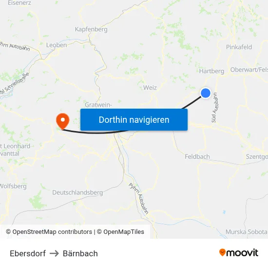 Ebersdorf to Bärnbach map