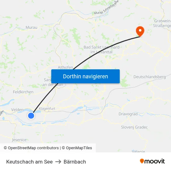 Keutschach am See to Bärnbach map