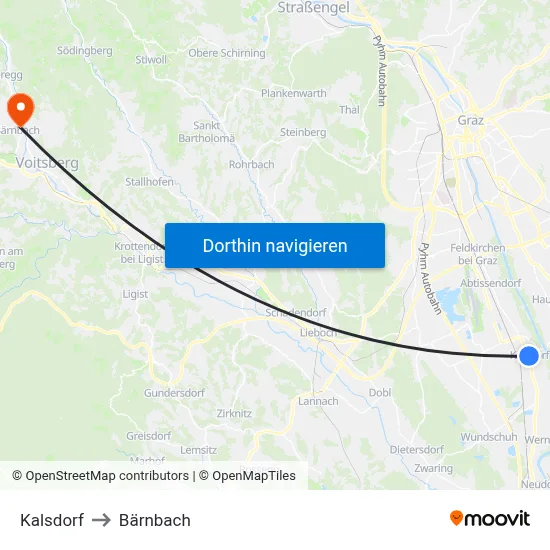 Kalsdorf to Bärnbach map