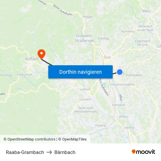 Raaba-Grambach to Bärnbach map