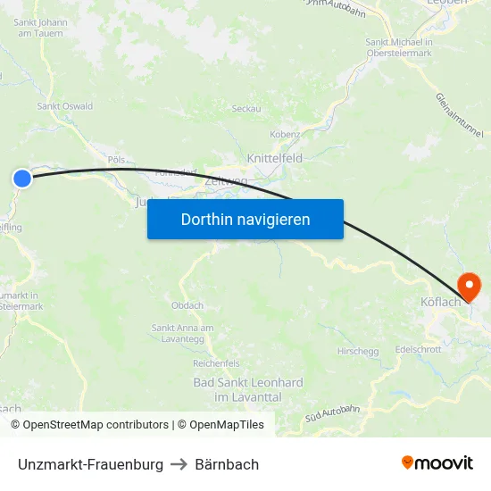 Unzmarkt-Frauenburg to Bärnbach map