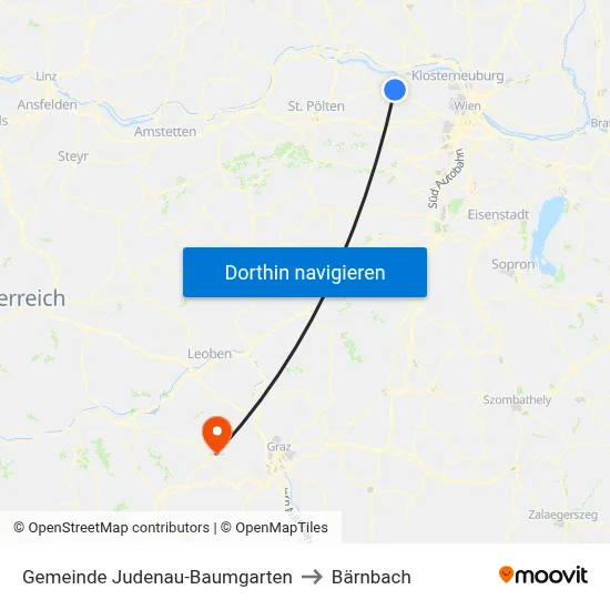 Gemeinde Judenau-Baumgarten to Bärnbach map