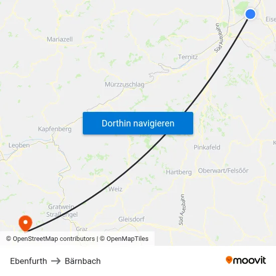 Ebenfurth to Bärnbach map