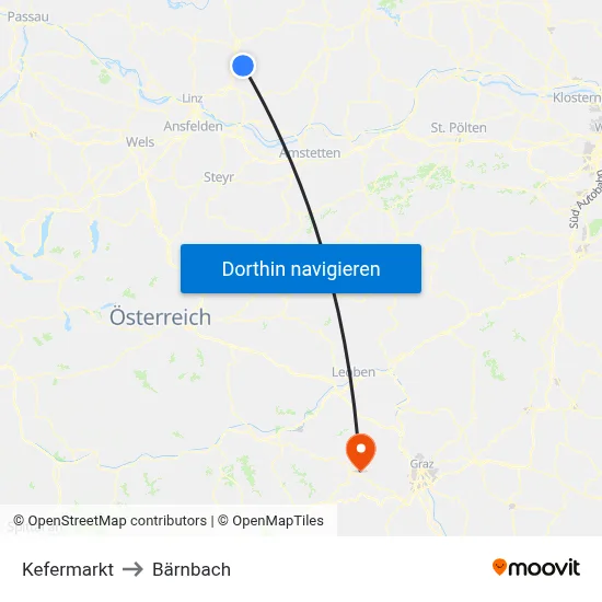 Kefermarkt to Bärnbach map