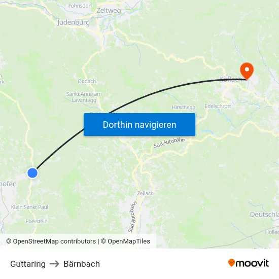 Guttaring to Bärnbach map