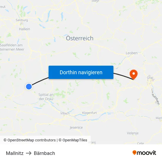 Mallnitz to Bärnbach map
