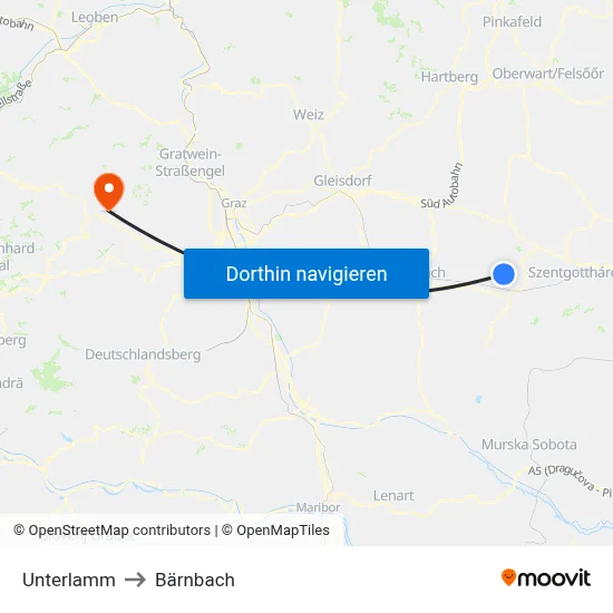 Unterlamm to Bärnbach map