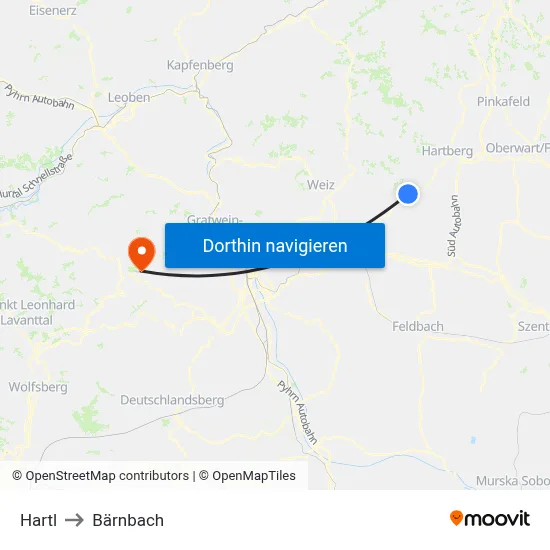 Hartl to Bärnbach map