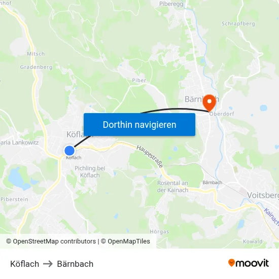 Köflach to Bärnbach map