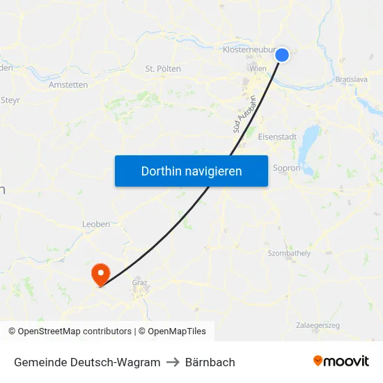 Gemeinde Deutsch-Wagram to Bärnbach map