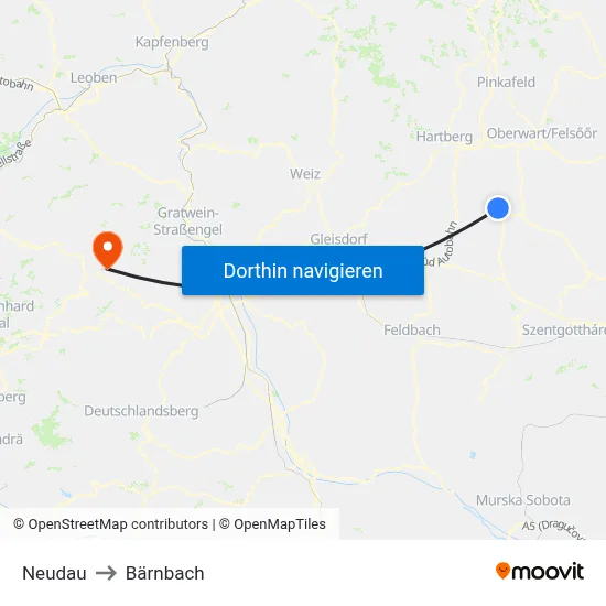 Neudau to Bärnbach map