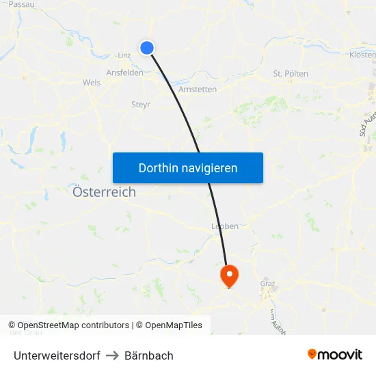 Unterweitersdorf to Bärnbach map
