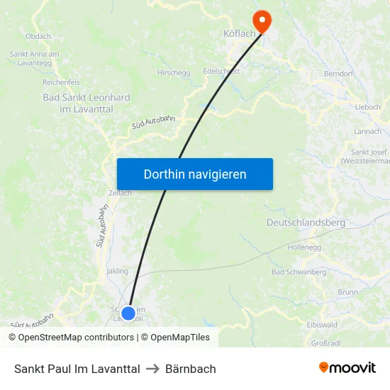 Sankt Paul Im Lavanttal to Bärnbach map