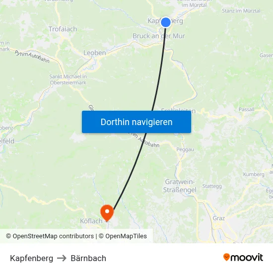 Kapfenberg to Bärnbach map