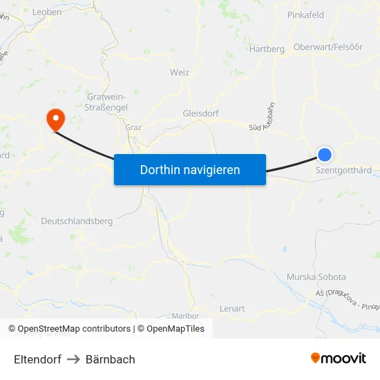 Eltendorf to Bärnbach map