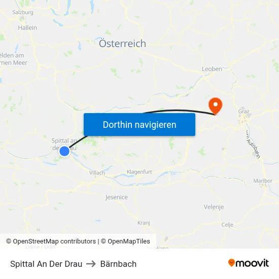 Spittal An Der Drau to Bärnbach map
