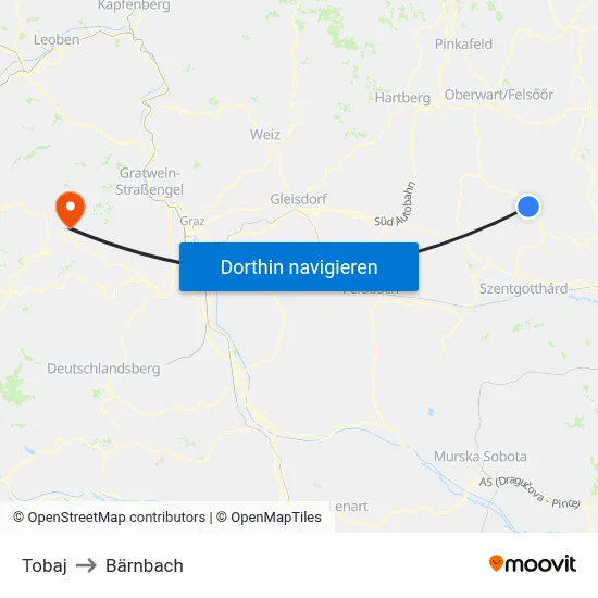 Tobaj to Bärnbach map