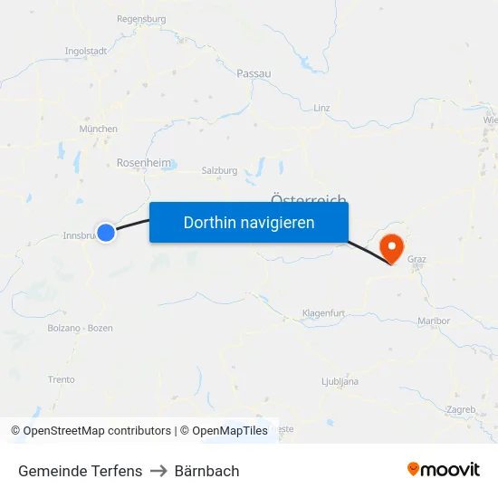 Gemeinde Terfens to Bärnbach map