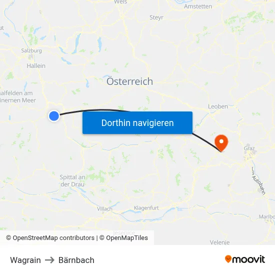 Wagrain to Bärnbach map
