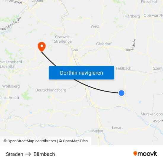 Straden to Bärnbach map
