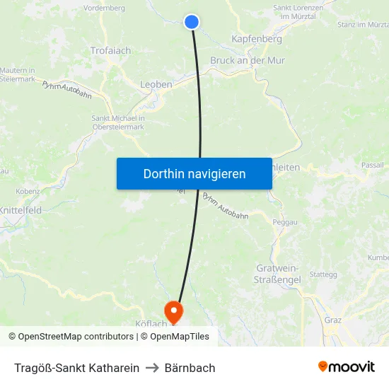 Tragöß-Sankt Katharein to Bärnbach map