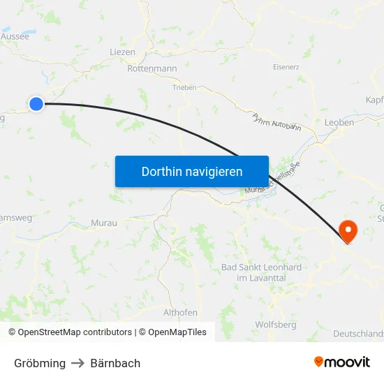 Gröbming to Bärnbach map