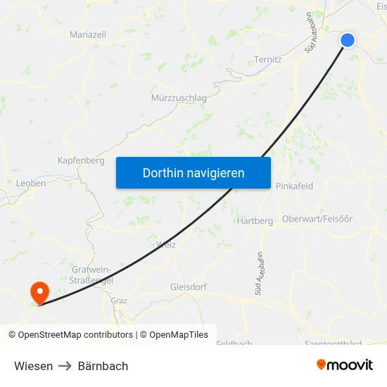 Wiesen to Bärnbach map