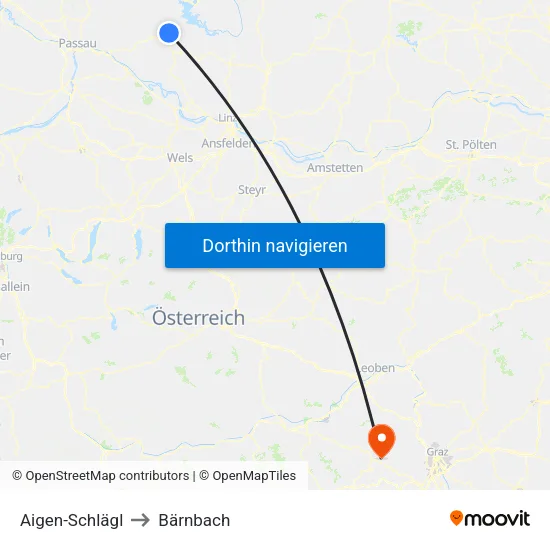 Aigen-Schlägl to Bärnbach map