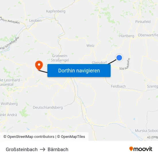Großsteinbach to Bärnbach map