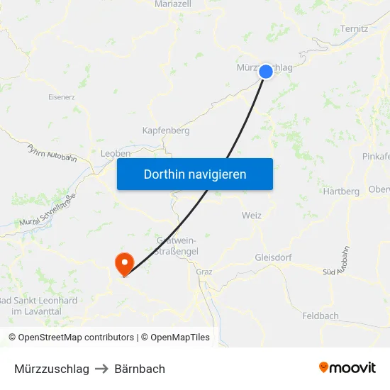 Mürzzuschlag to Bärnbach map