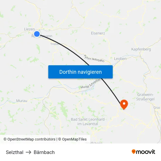 Selzthal to Bärnbach map