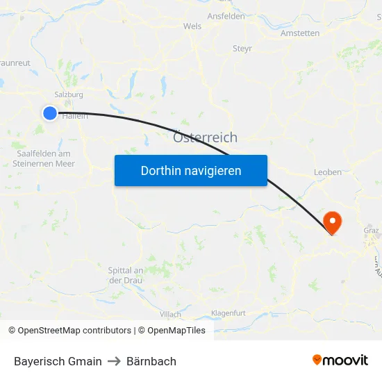 Bayerisch Gmain to Bärnbach map