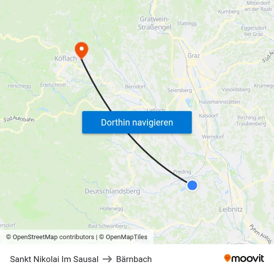 Sankt Nikolai Im Sausal to Bärnbach map