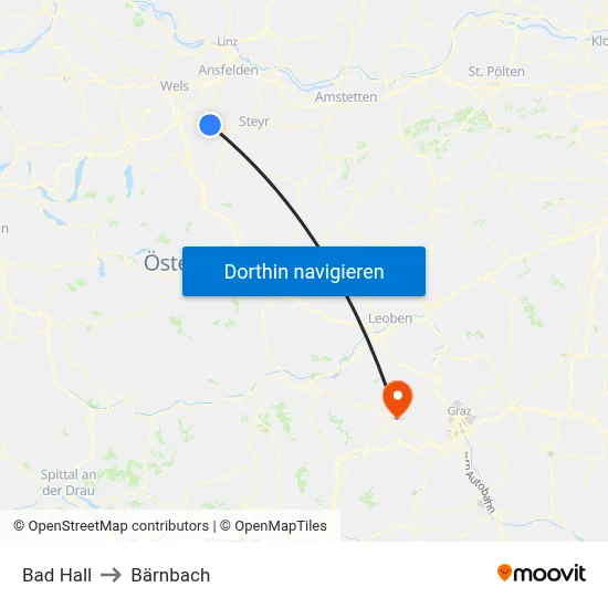 Bad Hall to Bärnbach map
