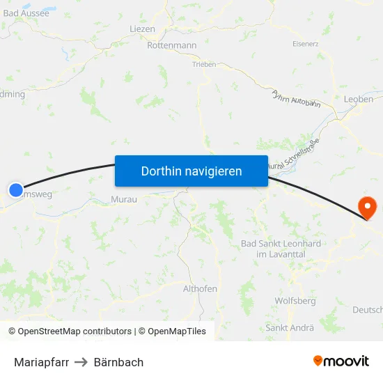 Mariapfarr to Bärnbach map