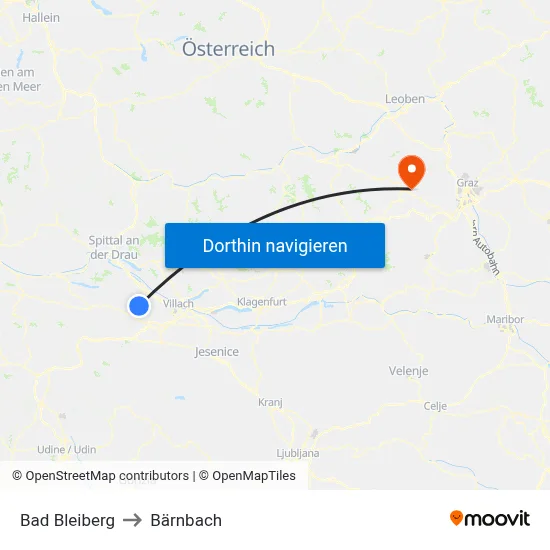 Bad Bleiberg to Bärnbach map