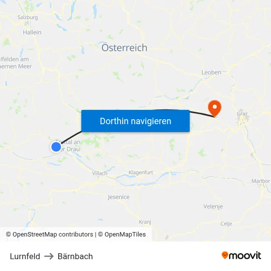 Lurnfeld to Bärnbach map