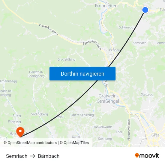 Semriach to Bärnbach map
