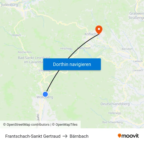Frantschach-Sankt Gertraud to Bärnbach map