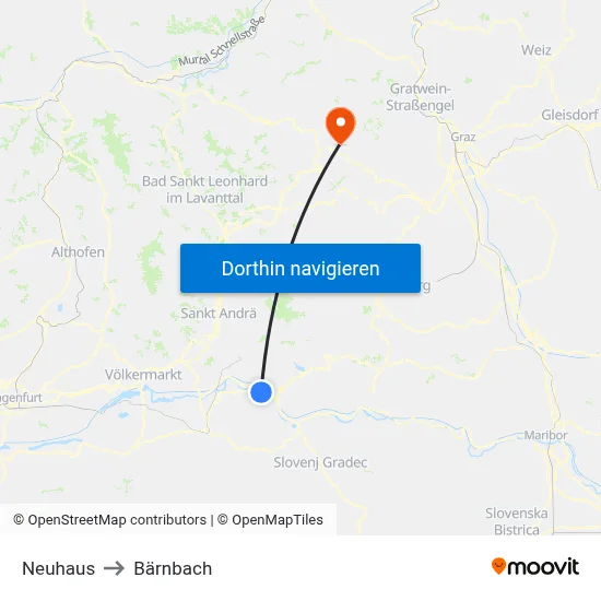 Neuhaus to Bärnbach map