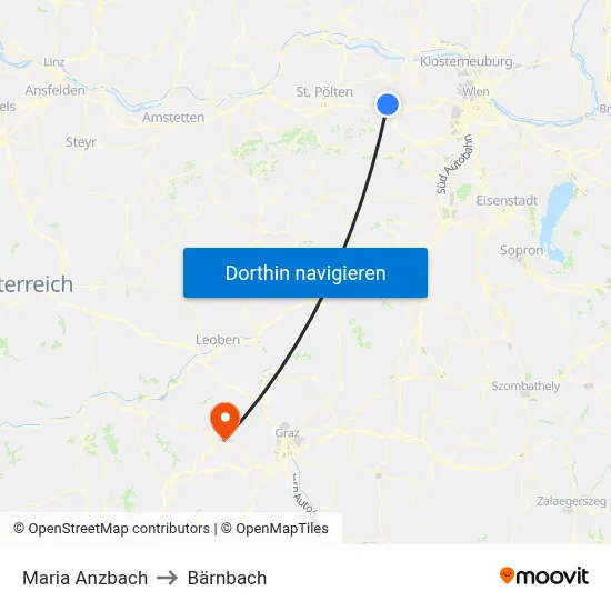 Maria Anzbach to Bärnbach map