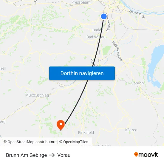 Brunn Am Gebirge to Vorau map