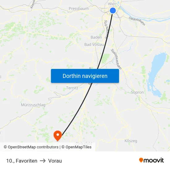 10., Favoriten to Vorau map
