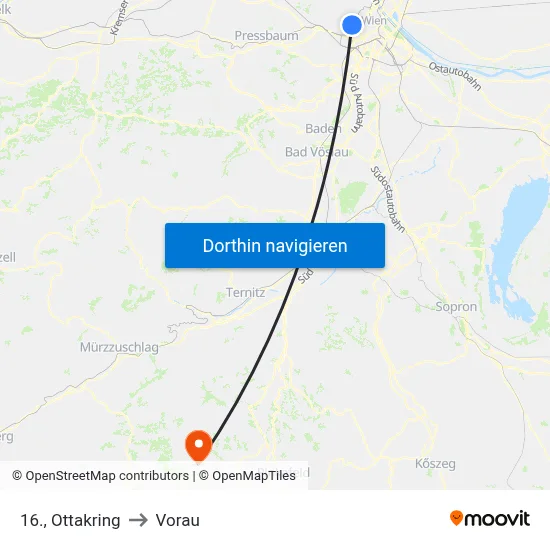 16., Ottakring to Vorau map