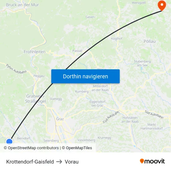 Krottendorf-Gaisfeld to Vorau map
