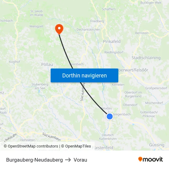 Burgauberg-Neudauberg to Vorau map