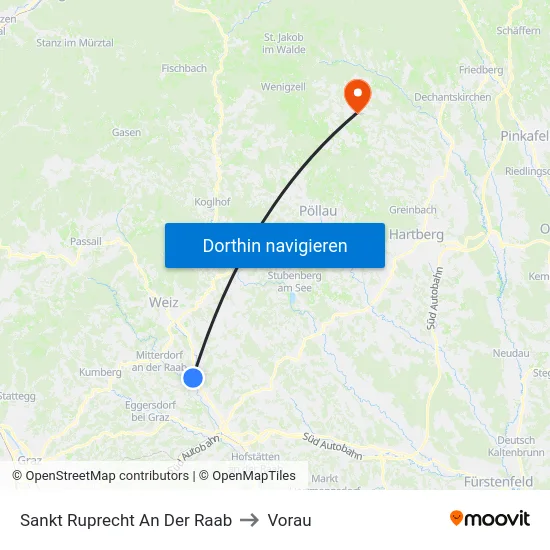 Sankt Ruprecht An Der Raab to Vorau map