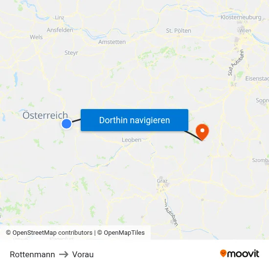 Rottenmann to Vorau map