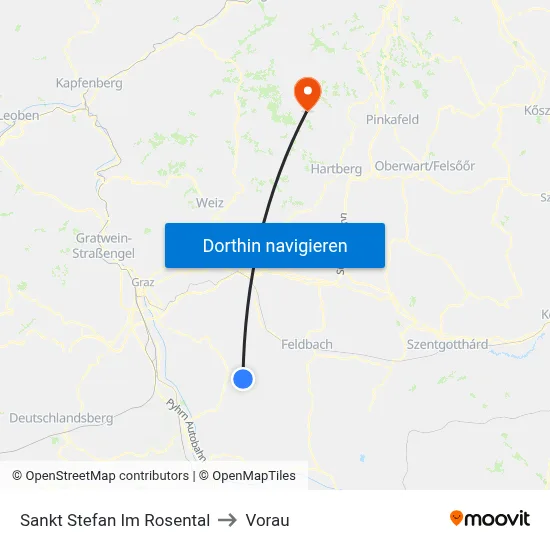 Sankt Stefan Im Rosental to Vorau map